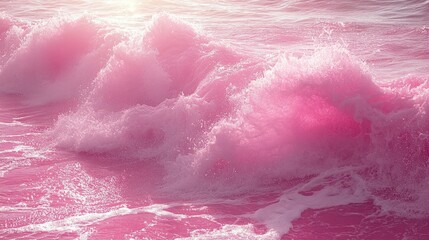 Fototapeta premium Pink ocean waves, sunlit. Suitable for backgrounds, wallpapers, or inspirational images