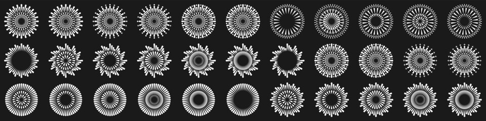 Set of creative fireworks explosion design vectors, ornament fireworks colorful design vector.