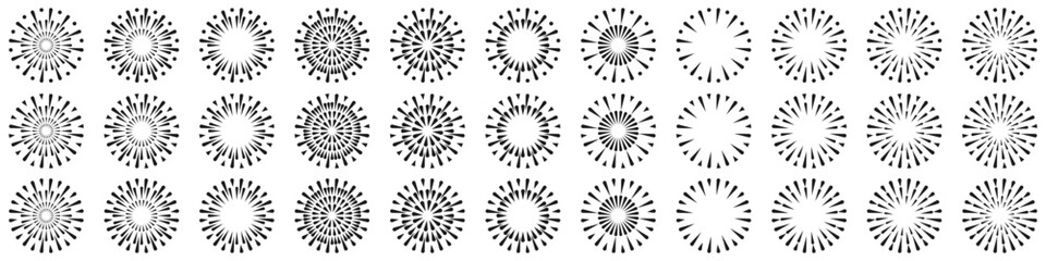Set of creative fireworks explosion design vectors, ornament fireworks colorful design vector.