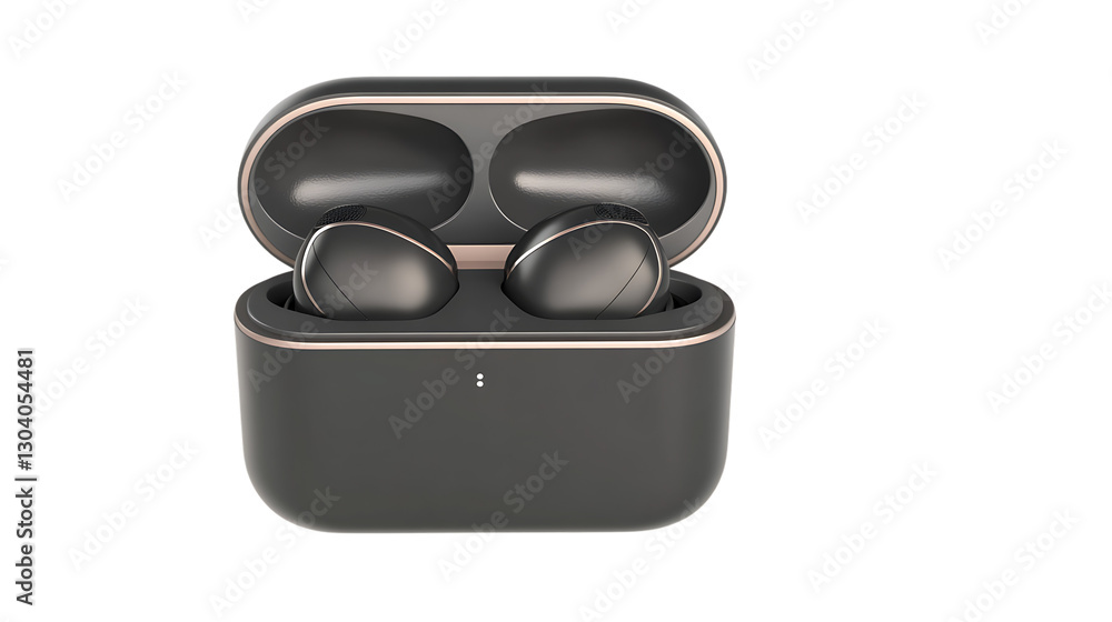 Poster wireless audio: an elegantly designed wireless audio device, presented in a sleek, modern case, symb