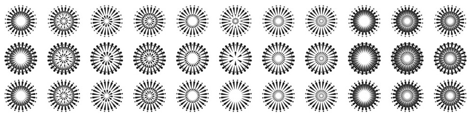 Set of creative fireworks explosion design vectors, ornament fireworks colorful design vector.