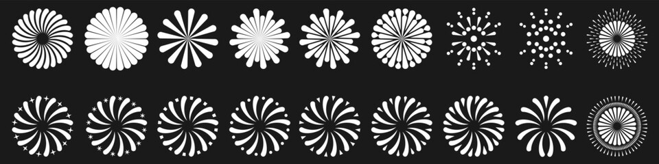 Set of creative fireworks explosion design vectors, ornament fireworks colorful design vector.