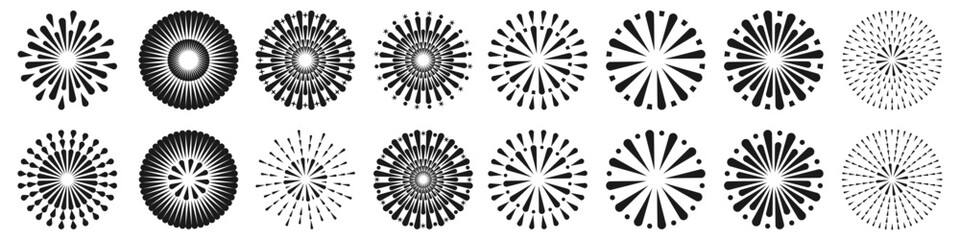 Set of creative fireworks explosion design vectors, ornament fireworks colorful design vector.