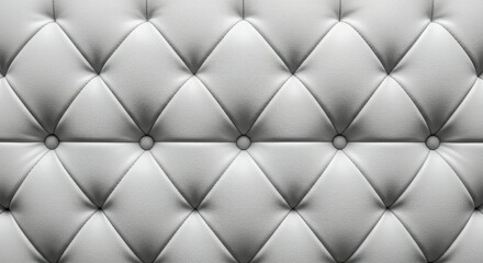 Luxury upholstery texture, tufted leather headboard, silver-gray fabric, diamond pattern, close-up detail, soft lighting, elegant interior design, high-end furniture, plush cushioning, buttoned uphols