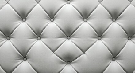 Luxury upholstery texture, tufted leather headboard, silver-gray fabric, diamond pattern, close-up detail, soft lighting, elegant interior design, high-end furniture, plush cushioning, buttoned uphols