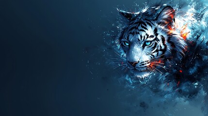 Majestic white tiger portrait, abstract background, artistic design,  possible use as wallpaper or poster