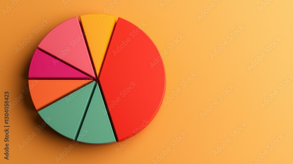 Poster a colorful pie chart on an orange background, showcasing various segments in vibrant hues, suggestin