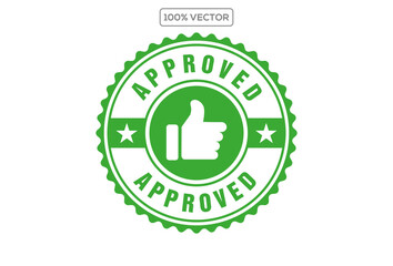 Approved green circle rubber seal stamp icon. Flat vector illustration