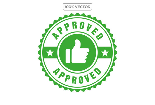 Approved green circle rubber seal stamp icon. Flat vector illustration