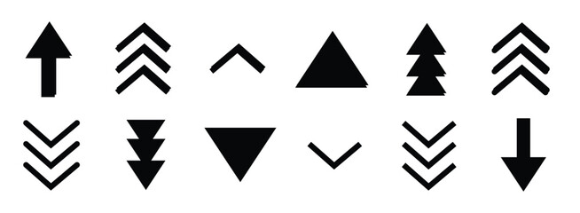 Swipe up and Down arrow vector icon set. Up arrow button symbol. Swipe Up icons for social media stories. Scroll arrow up icon sign - upload icon button, send, export icons
