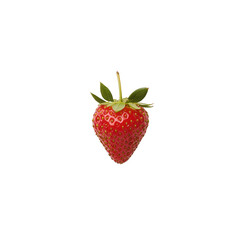 A vibrant red strawberry with green leaves, showcasing its juicy texture and characteristic seeds, Transparent background.