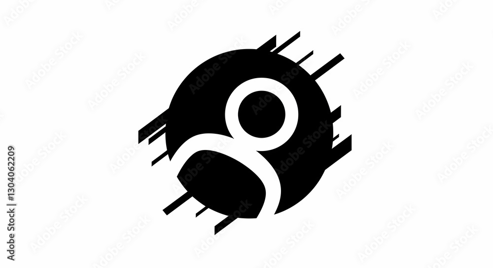 Poster stylized human icon inside a circle with dynamic abstract strokes