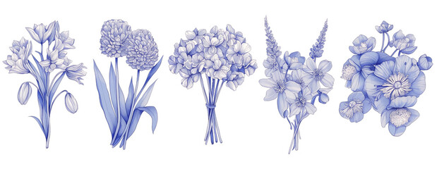 Bundled Collection set of flowers line art paintings.