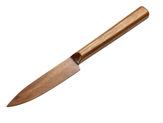 A sleek knife with a wooden handle and a sharp blade, designed for precise cutting tasks, Transparent background.