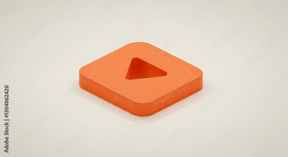 Poster orange square with triangle hole minimalist play button icon render