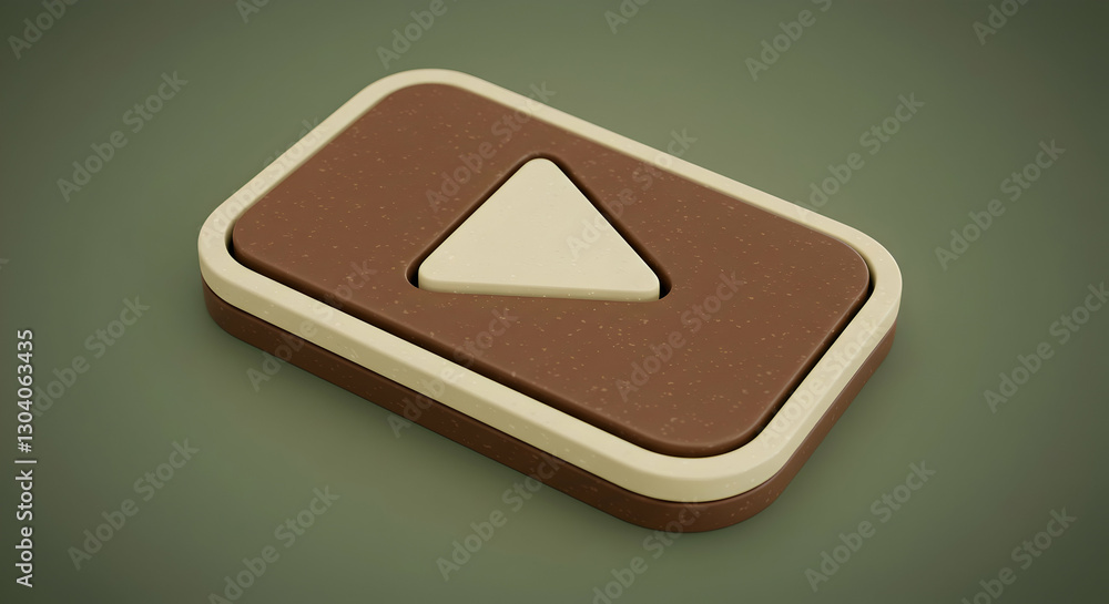 Poster brown rectangle play button with cream triangle on green background