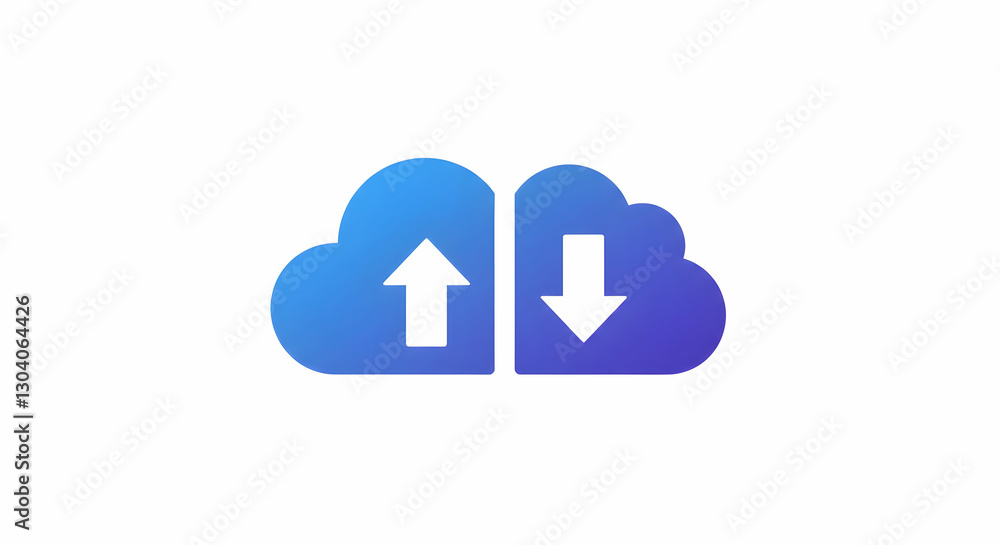Poster cloud computing with up and down arrow symbols on white