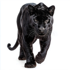 Fototapeta premium Black Panther Walking Isolated on White Background 