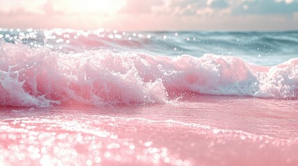 Fototapeta premium Pink Ocean Waves at Sunrise, Coastal Scene, Stunning View, Stock Photo