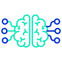 Brain and technology outline dual color icon