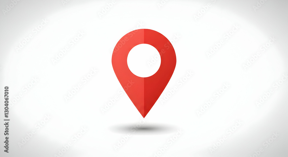 Poster red location pin symbol on white background for navigation and maps