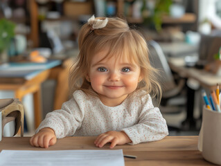 excited child in businessman suit . Generative AI