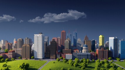 Fototapeta premium Idyllic Cityscape Modern Metropolis Skyline with Lush Green Park