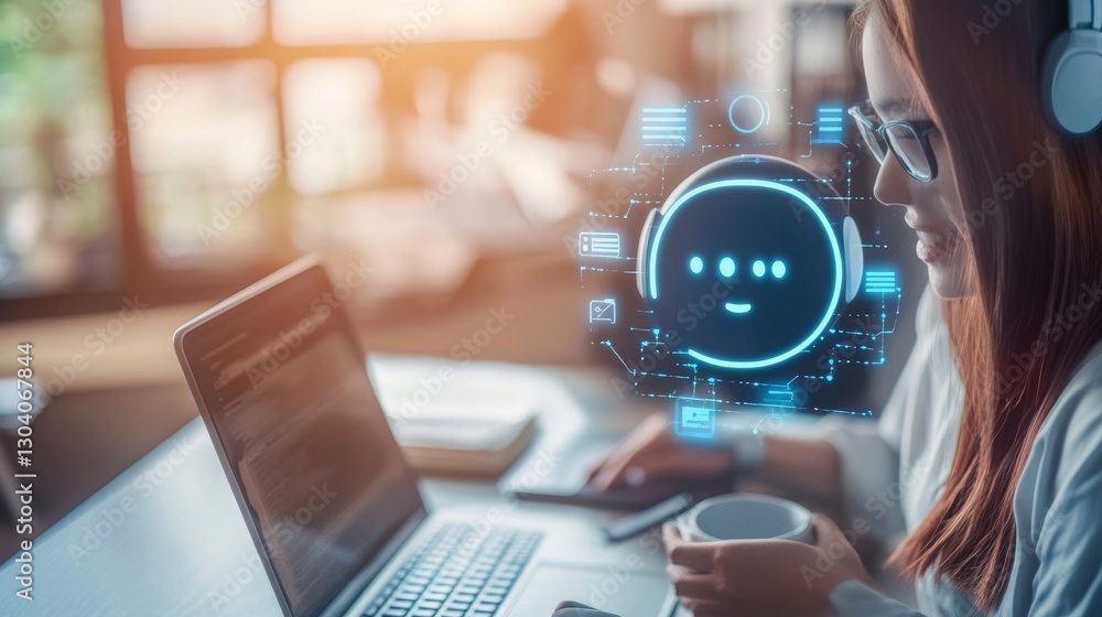 Poster worker use online customer service with chat bot as conversation assistant in office. - ai