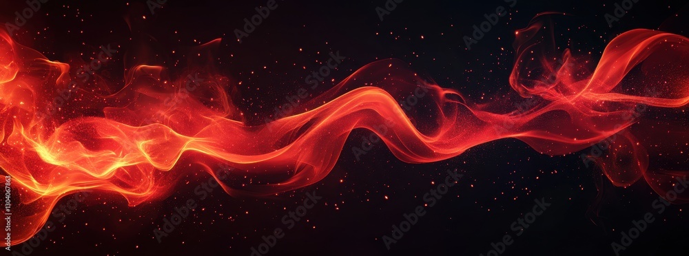 Poster abstract fiery wave design with vibrant orange and red colors against a dark background, perfect for