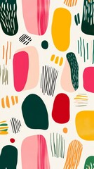 colorful abstract line illustration with boho and mid-century modern elements on a white background