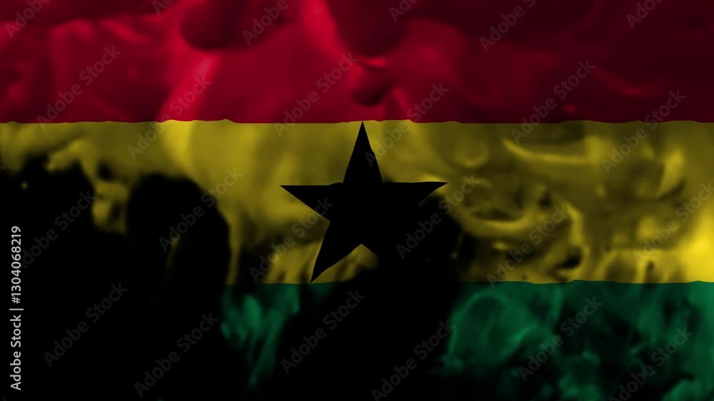 Poster Vibrant Swirls of Color Representing the Ghanaian Flag with Dynamic Motion in the Background