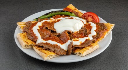 Turkish Iskender Kebap Plate Isolated Background