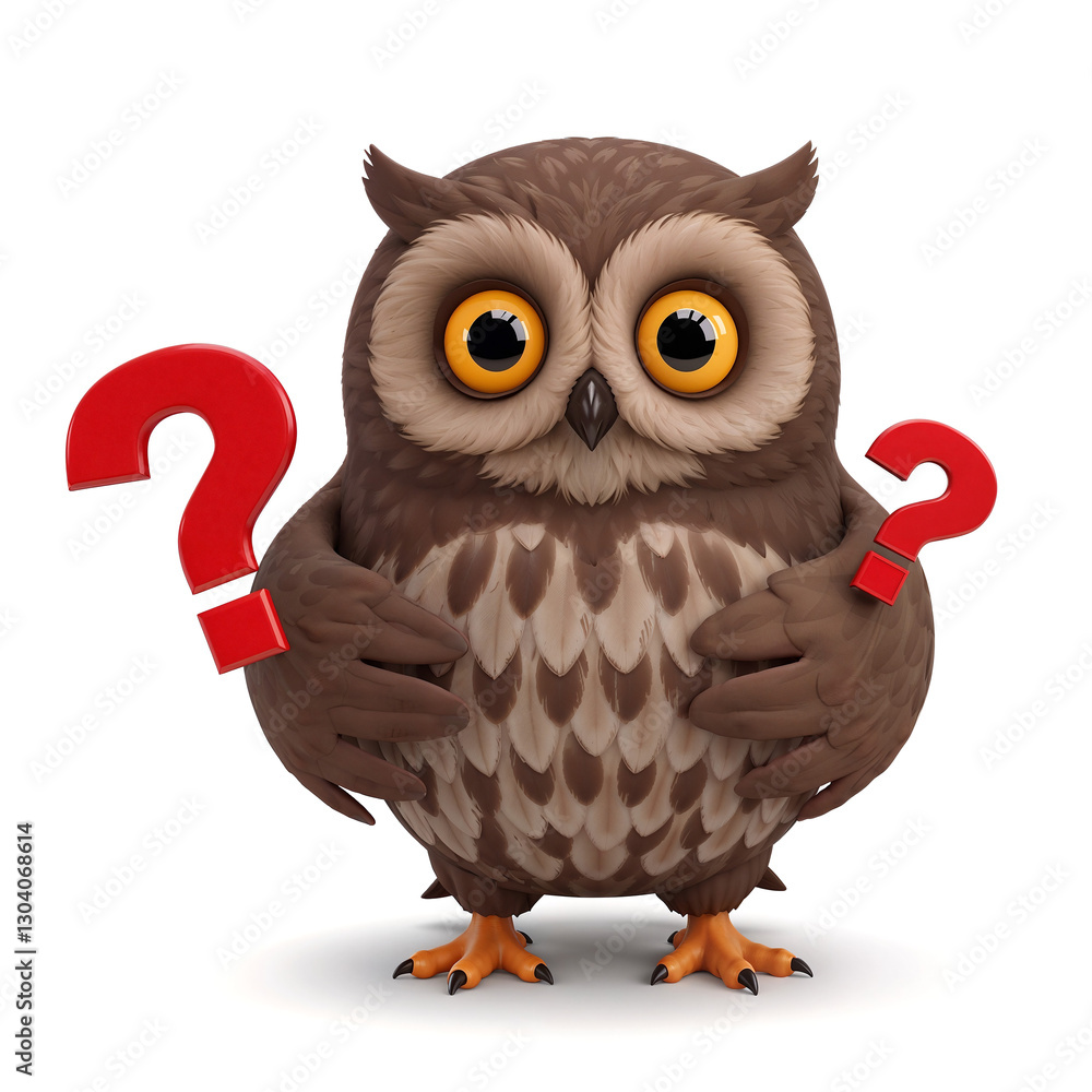 Poster inquisitive owl with a question mark . generative ai