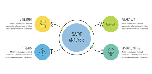 Hand drawn SWOT business diagram, doodle infographic template, vector eps10 illustration