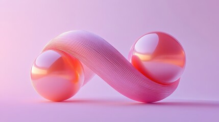 A pink ball-shaped form with three-dimensional abstract lines,with a cartoonish simplicity and rounded forms, against a light purple background, in high resolution, with a C4D rendering