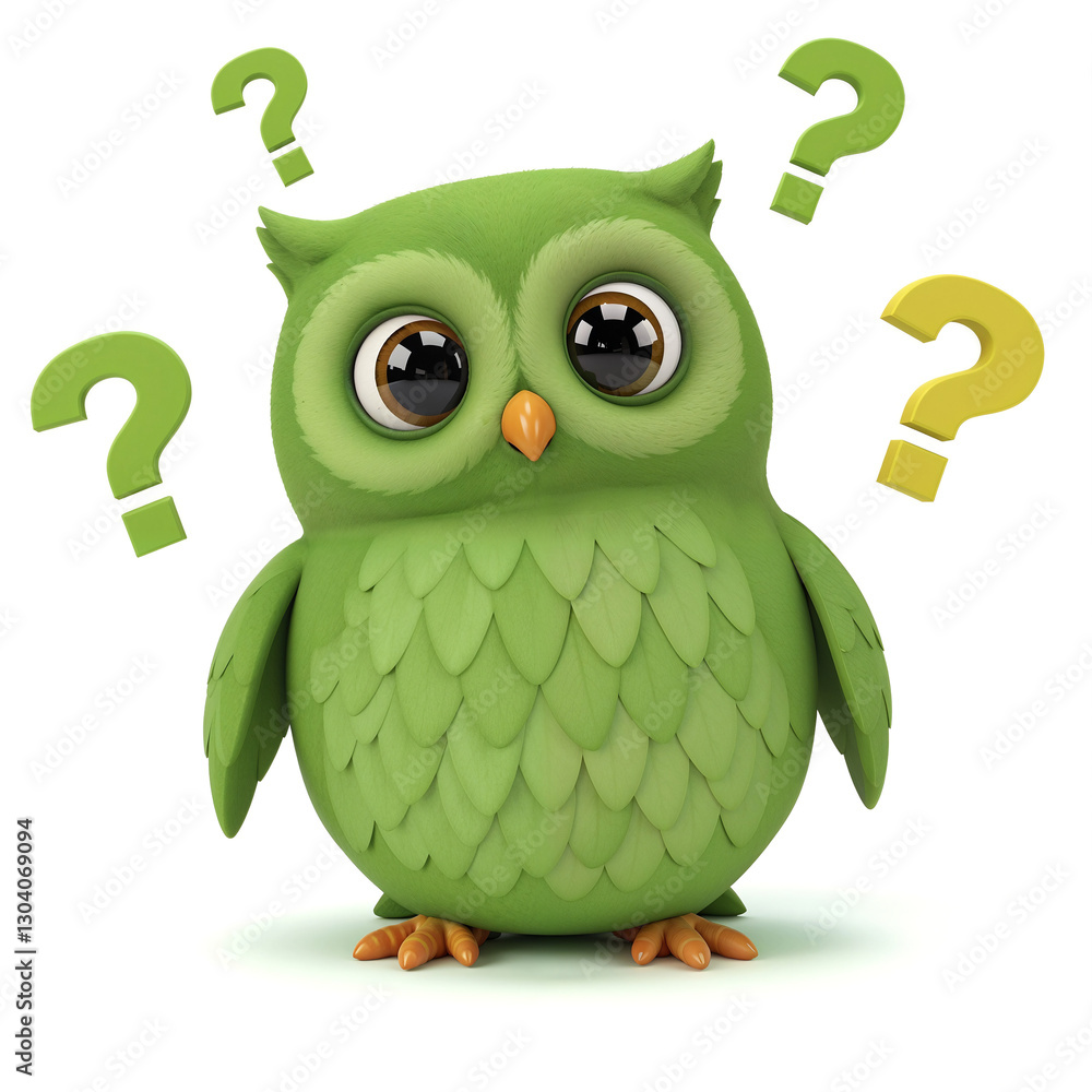 Poster inquisitive owl with a question mark . generative ai