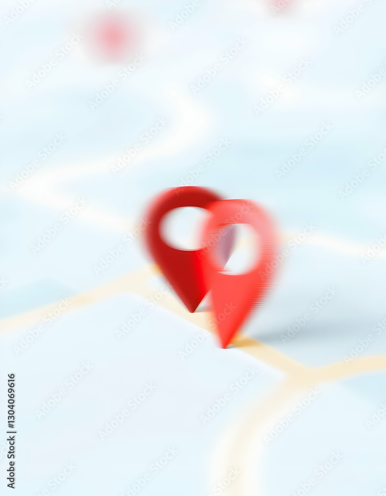 Poster navigating the route red map pins marking location on road