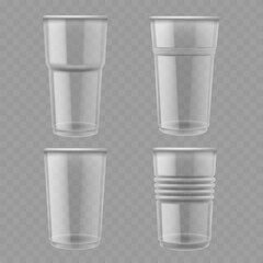 Transparent Plastic Cups Set Realistic Mockup Collection Vector