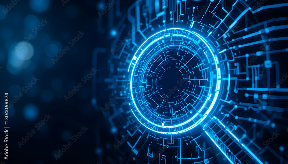 Poster digital circuit connection flow with blue glow technology illustration