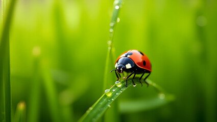 Dewy Ladybug Grass