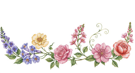 Watercolor flowers Isolated on White Background for Landscape and Architecture Drawing  . Generative AI