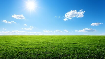 Obraz premium Bright Sunny Day Green Grass Field Landscape