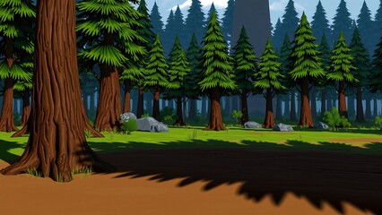 Low Poly Cartoon Forest Landscape