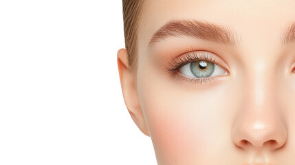 Fototapeta premium Striking portrait, woman with unique white face makeup and captivating blue eyes