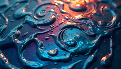 Swirling Liquid Paint with Glossy Abstract Pattern