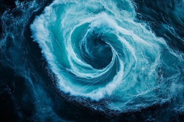 A breathtaking aerial view of swirling ocean currents creating mesmerizing patterns on the sea surface