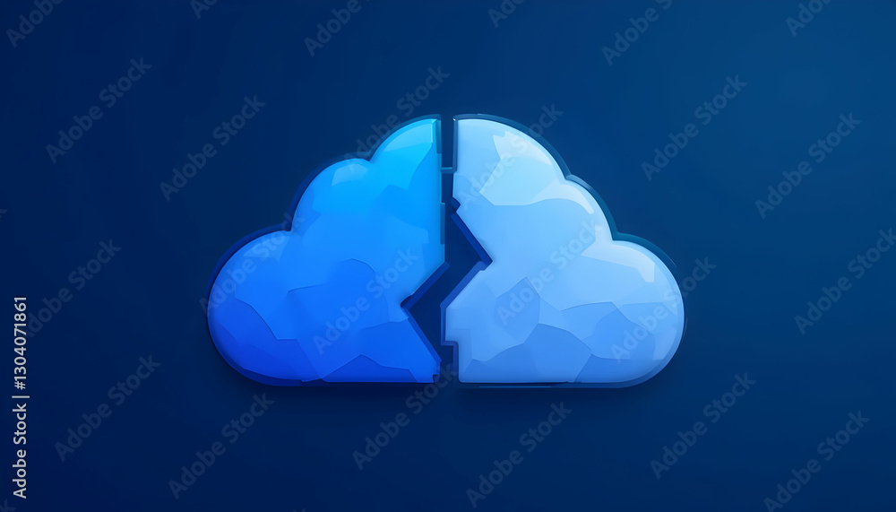 Poster broken cloud concept representing data loss or system failure