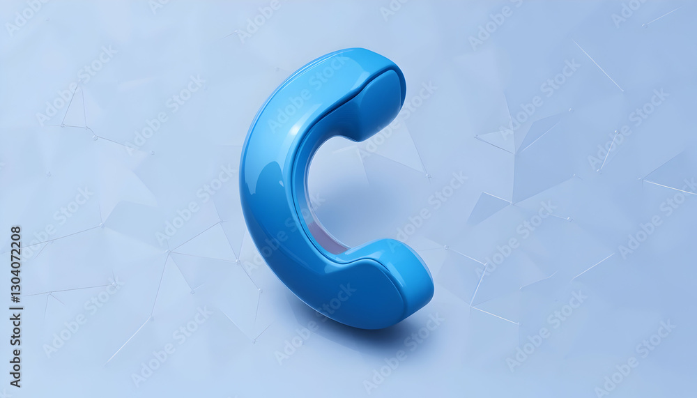 Poster blue telephone receiver on light background with abstract line pattern