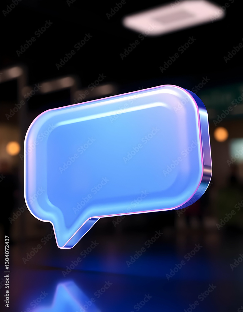 Poster blue speech bubble floating with reflective surface for communication design