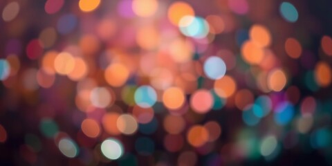 Obraz premium Rainbow confettis and multicolor bokeh lights creating a mesmerizing display on a black background, with city lights and haze adding depth to the scene, multicolor, confettis